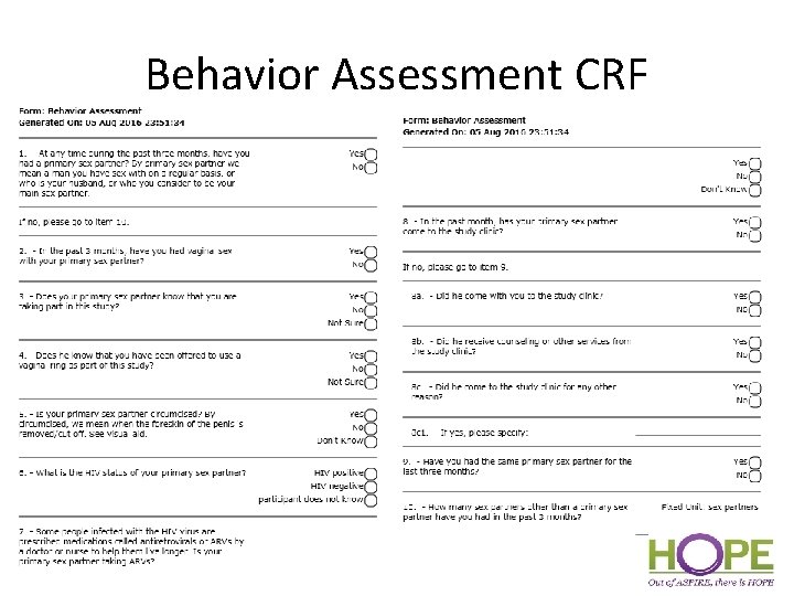 Behavior Assessment CRF 