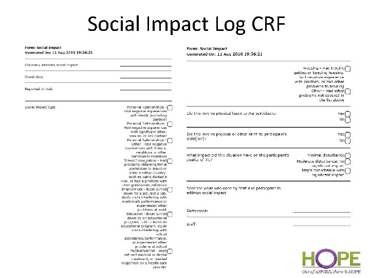 Social Impact Log CRF 