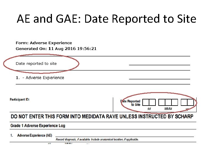 AE and GAE: Date Reported to Site 