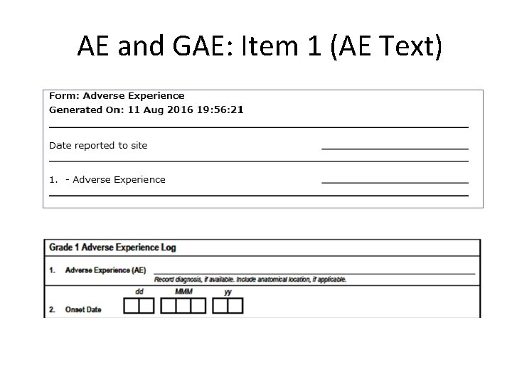 AE and GAE: Item 1 (AE Text) 