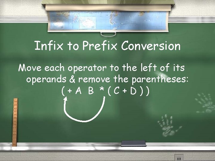 Infix to Prefix Conversion Move each operator to the left of its operands &