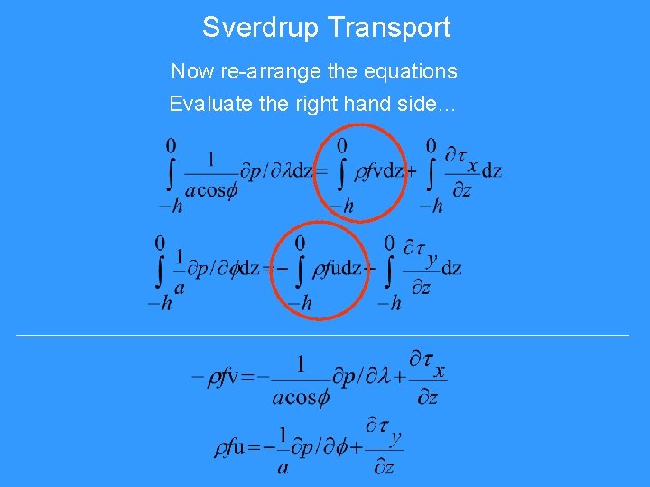 Sverdrup Transport Now re-arrange the equations Evaluate the right hand side… Sverdrup Transport Now re-arrange the equations Evaluate the right hand side…