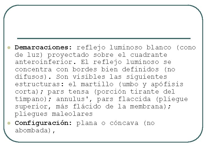 l l Demarcaciones: reflejo luminoso blanco (cono de luz) proyectado sobre el cuadranteroinferior. El