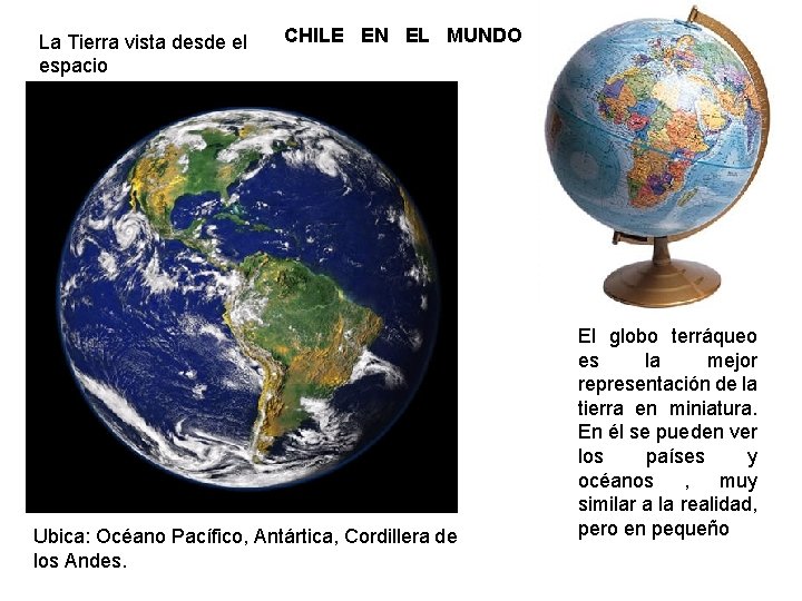 La Tierra vista desde el espacio CHILE EN EL MUNDO Ubica: Océano Pacífico, Antártica,