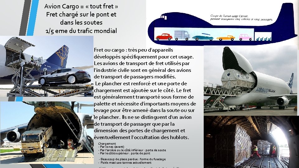 Avion Cargo = « tout fret » Fret chargé sur le pont et dans