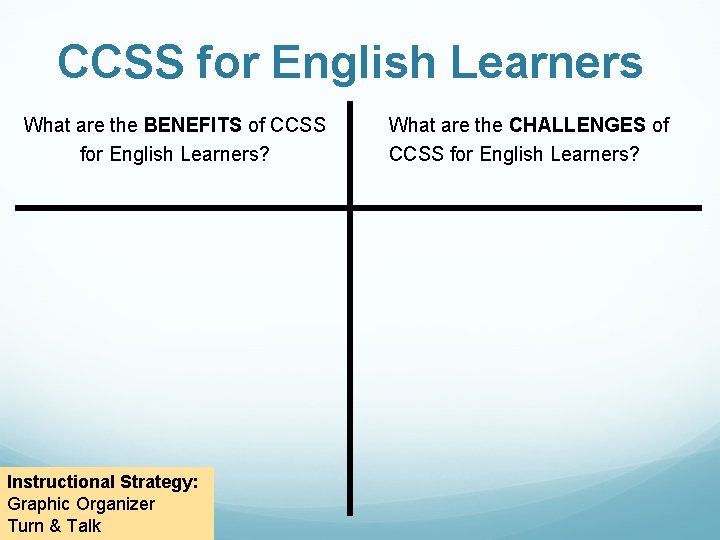 CCSS for English Learners What are the BENEFITS of CCSS for English Learners? Instructional CCSS for English Learners What are the BENEFITS of CCSS for English Learners? Instructional