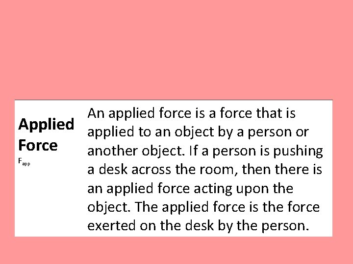 An applied force is a force that is Applied applied to an object by
