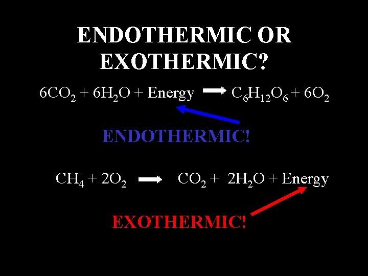 ENDOTHERMIC OR EXOTHERMIC? 6 CO 2 + 6 H 2 O + Energy C