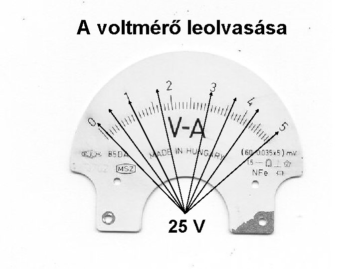 A voltmérő leolvasása 25 V 