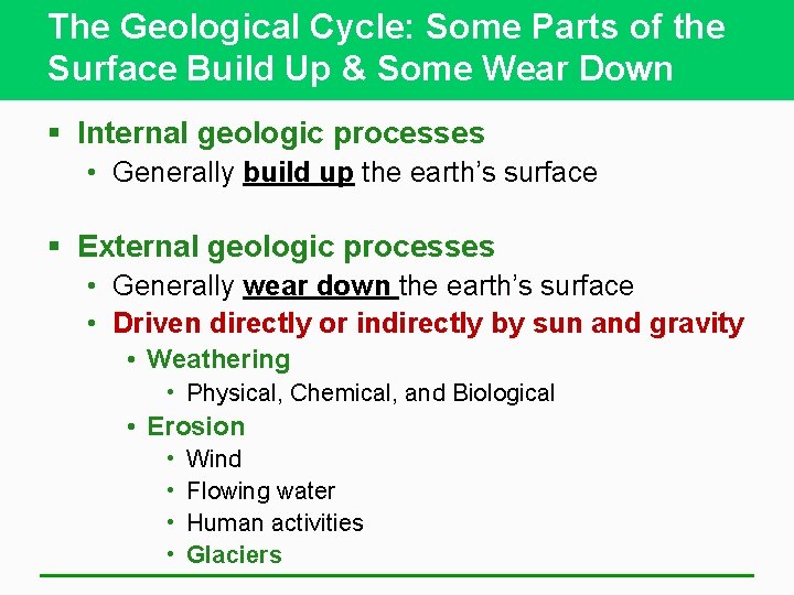 The Geological Cycle: Some Parts of the Surface Build Up & Some Wear Down
