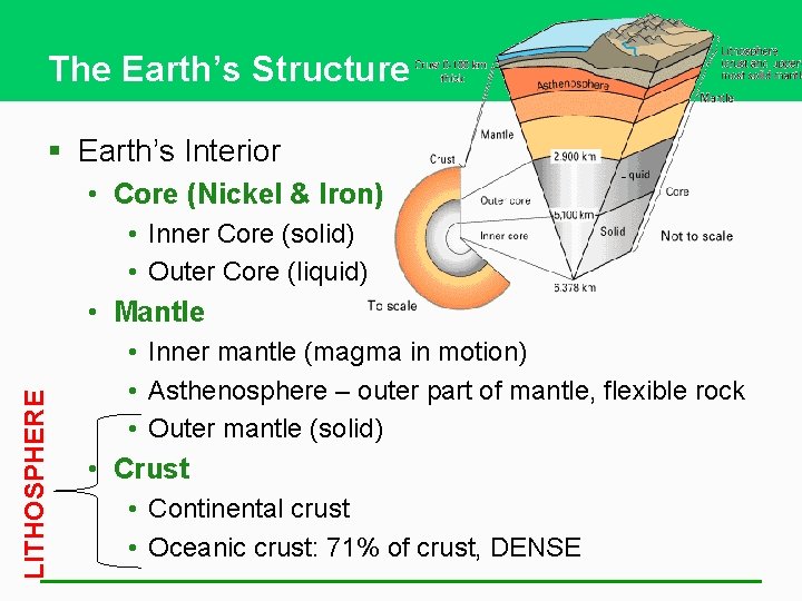 The Earth’s Structure § Earth’s Interior • Core (Nickel & Iron) • Inner Core