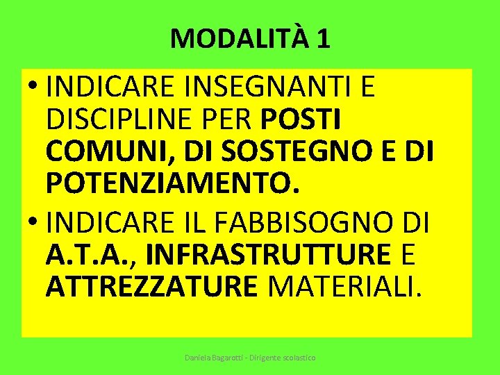 MODALITÀ 1 • INDICARE INSEGNANTI E DISCIPLINE PER POSTI COMUNI, DI SOSTEGNO E DI