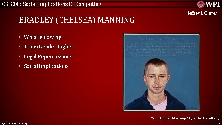 CS 3043 Social Implications Of Computing BRADLEY (CHELSEA) MANNING Jeffrey J. Chaves • Whistleblowing