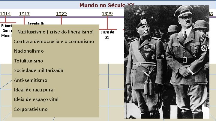 Mundo no Século XX 1917 1914 Primeira Guerra Mundial 1922 Revolução Russa Nazifascismo (