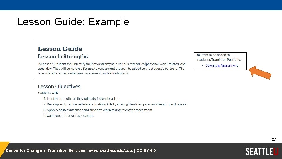 Lesson Guide: Example 23 Center for Change in Transition Services | www. seattleu. edu/ccts