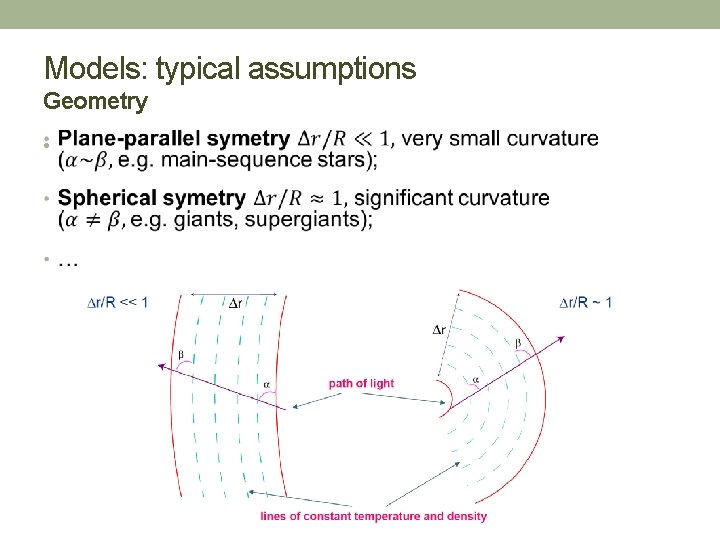Models: typical assumptions Geometry • 