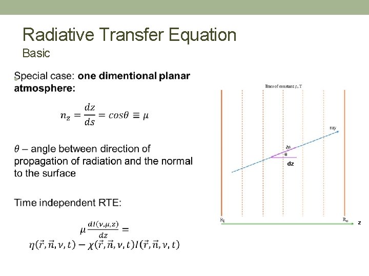Radiative Transfer Equation Basic • dz z 