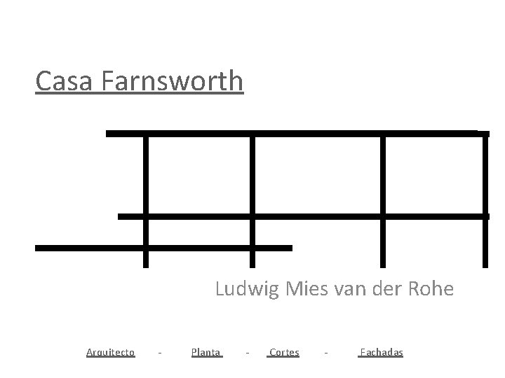 Casa Farnsworth Ludwig Mies van der Rohe Arquitecto - Planta - Cortes - Fachadas