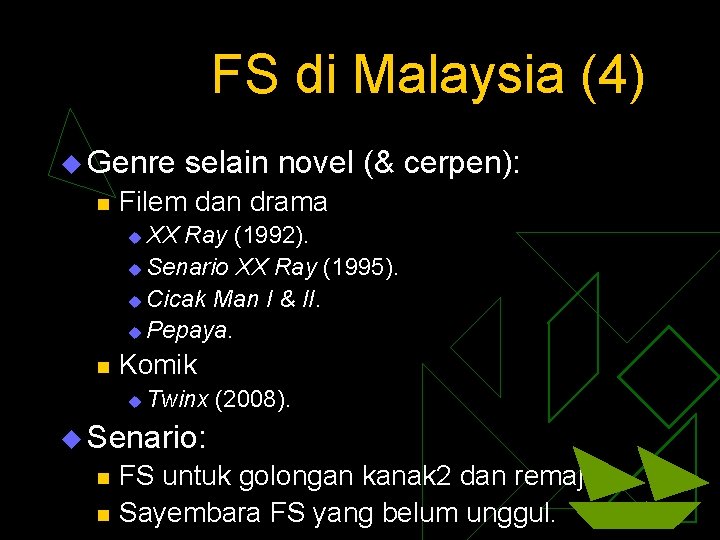 FS di Malaysia (4) u Genre n selain novel (& cerpen): Filem dan drama