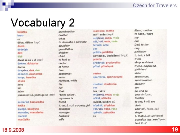 Czech for Travelers Vocabulary 2 18. 9. 2008 19 