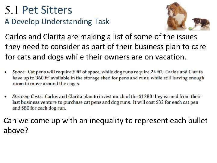 2. 1 Pet Sitters A Develop Understanding Task Carlos and Clarita are making a