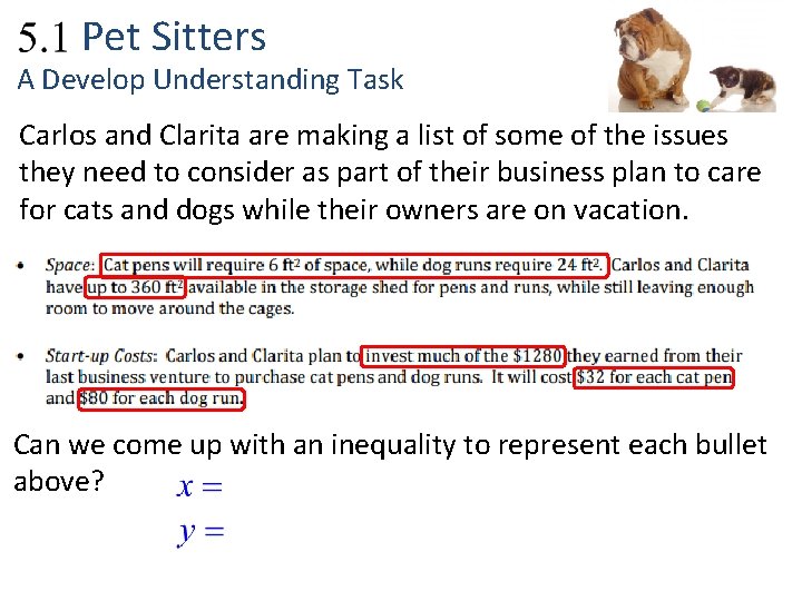 2. 1 Pet Sitters A Develop Understanding Task Carlos and Clarita are making a