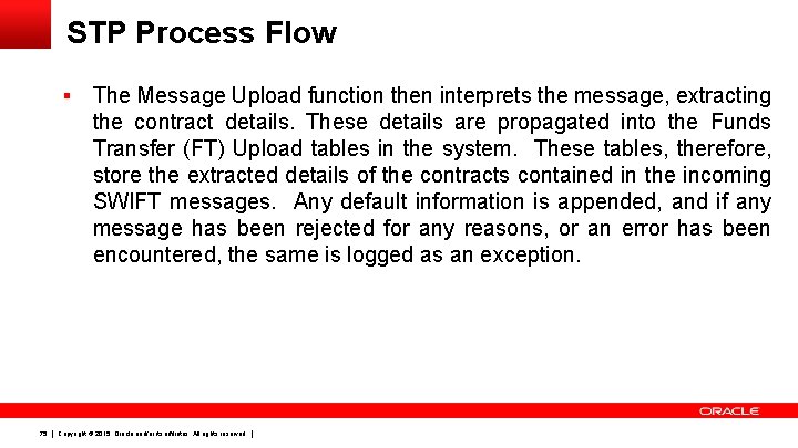 STP Process Flow § 75 The Message Upload function then interprets the message, extracting
