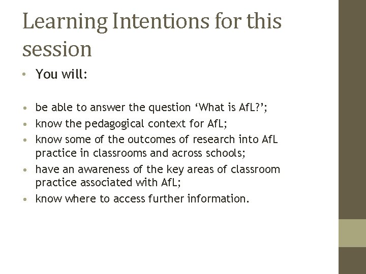 Learning Intentions for this session • You will: • be able to answer the Learning Intentions for this session • You will: • be able to answer the