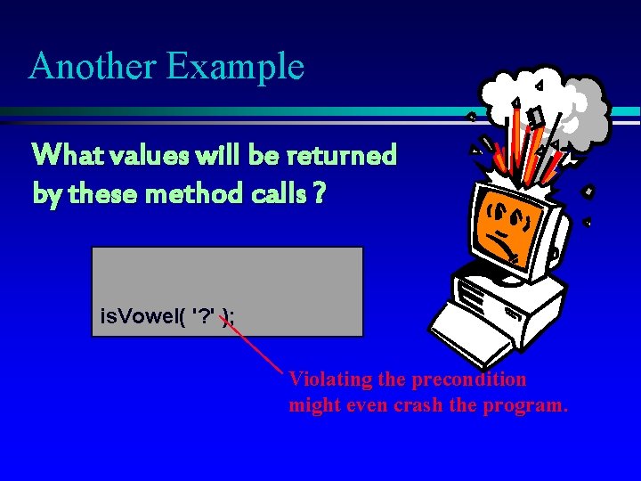 Another Example What values will be returned by these method calls ? is. Vowel(