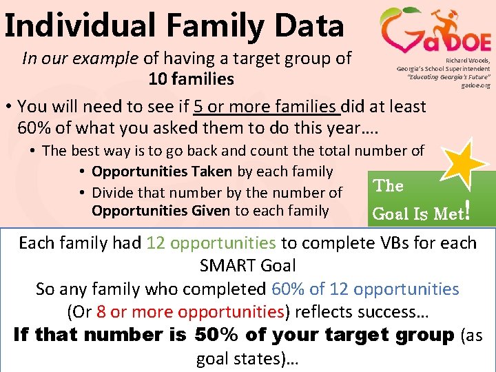 Individual Family Data In our example of having a target group of 10 families