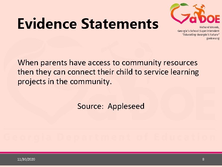 Evidence Statements Richard Woods, Georgia’s School Superintendent “Educating Georgia’s Future” gadoe. org When parents