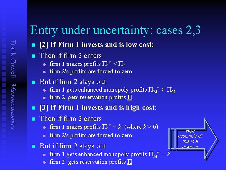 Entry under uncertainty: cases 2, 3 Frank Cowell: Microeconomics n n [2] If Firm