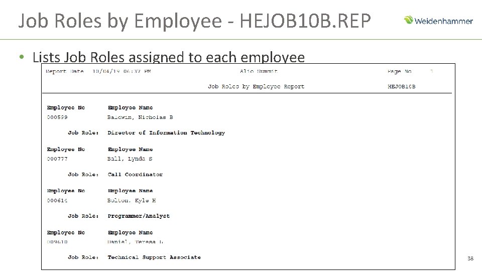 Job Roles by Employee - HEJOB 10 B. REP • Lists Job Roles assigned