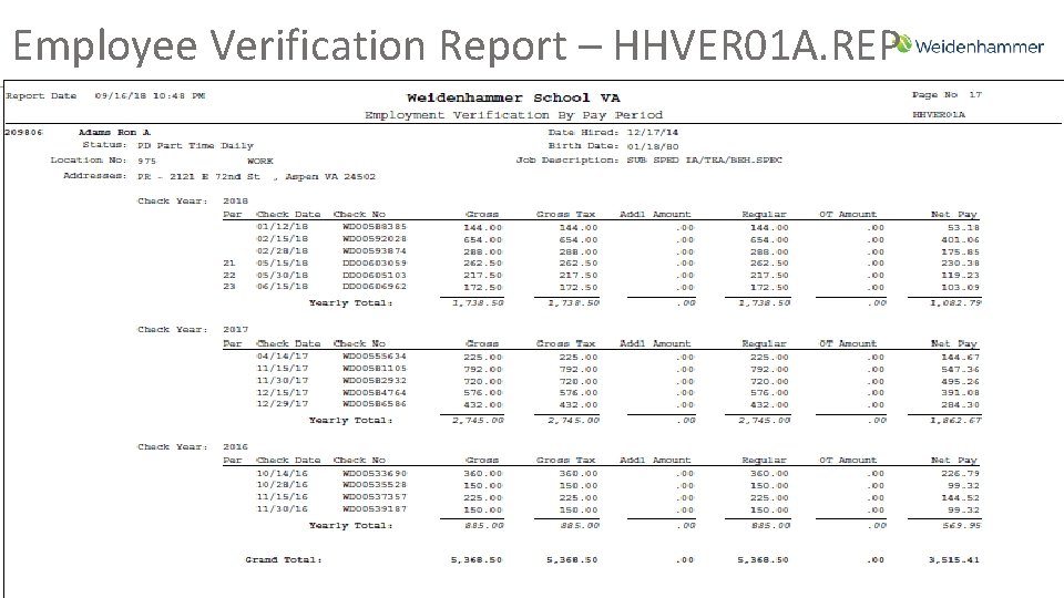 Employee Verification Report – HHVER 01 A. REP 63 