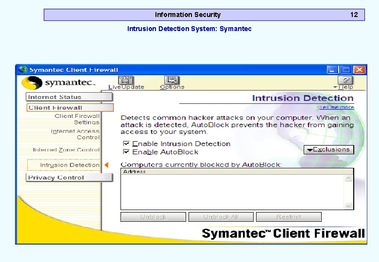 Information Security Intrusion Detection System: Symantec 12 