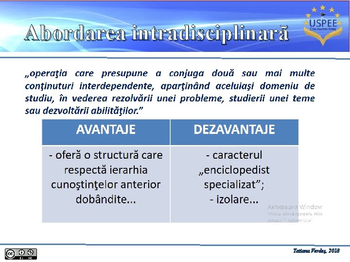 Abordarea intradisciplinară Tatiana Verdeș, 2018 