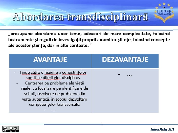 Abordarea transdisciplinară Tatiana Verdeș, 2018 