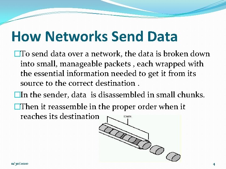 How Networks Send Data �To send data over a network, the data is broken