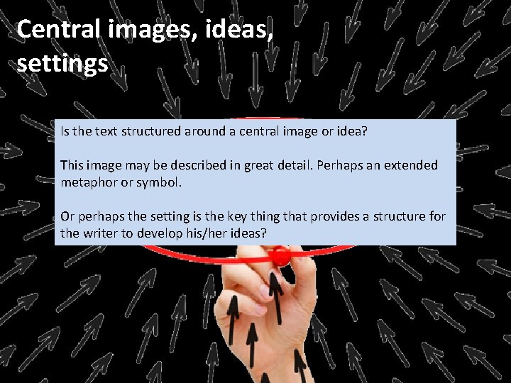 Central images, ideas, settings Is the text structured around a central image or idea?