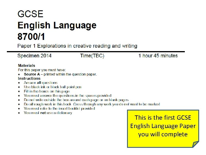 This is the first GCSE English Language Paper you will complete 