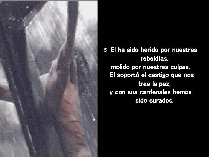 5 El ha sido herido por nuestras rebeldías, molido por nuestras culpas. El soportó 5 El ha sido herido por nuestras rebeldías, molido por nuestras culpas. El soportó