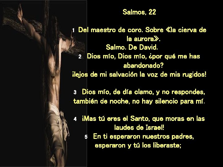 Salmos, 22 Del maestro de coro. Sobre «la cierva de la aurora» . Salmo. Salmos, 22 Del maestro de coro. Sobre «la cierva de la aurora» . Salmo.