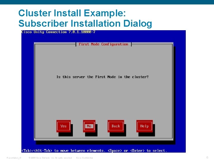 Cluster Install Example: Subscriber Installation Dialog Presentation_ID © 2006 Cisco Systems, Inc. All rights