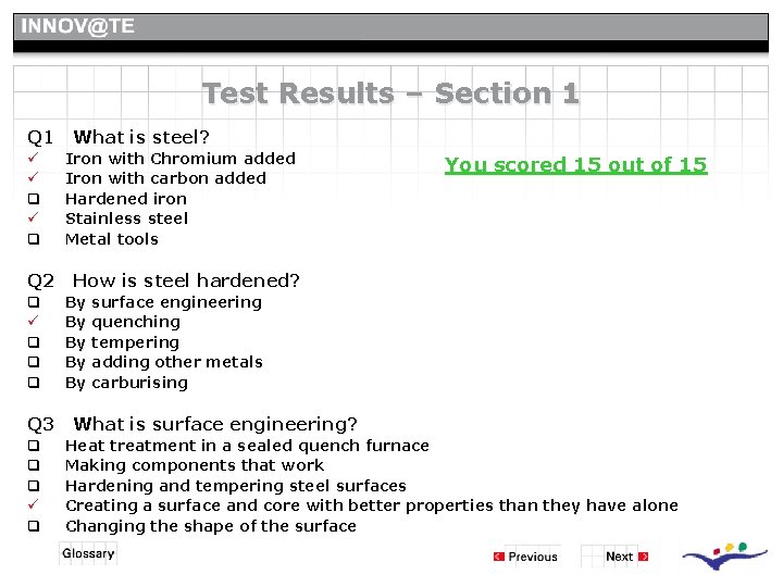 Test Results – Section 1 Q 1 ü ü q Q 2 q ü Test Results – Section 1 Q 1 ü ü q Q 2 q ü