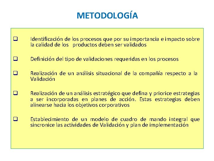 METODOLOGÍA q Identificación de los procesos que por su importancia e impacto sobre la