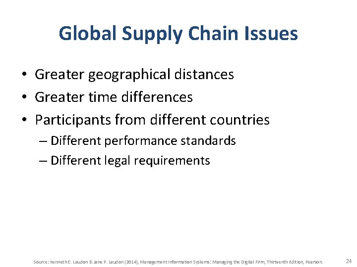 Global Supply Chain Issues • Greater geographical distances • Greater time differences • Participants Global Supply Chain Issues • Greater geographical distances • Greater time differences • Participants