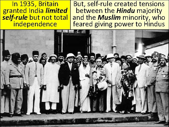 In 1935, Britain But, self-rule created tensions Title the Hindu majority granted India limited