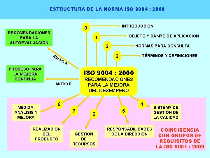 ESTRUCTURA DE LA NORMA ISO 9004 : 2000 INTRODUCCIÓN 0 RECOMENDACIONES PARA LA AUTOEVALUACIÓN