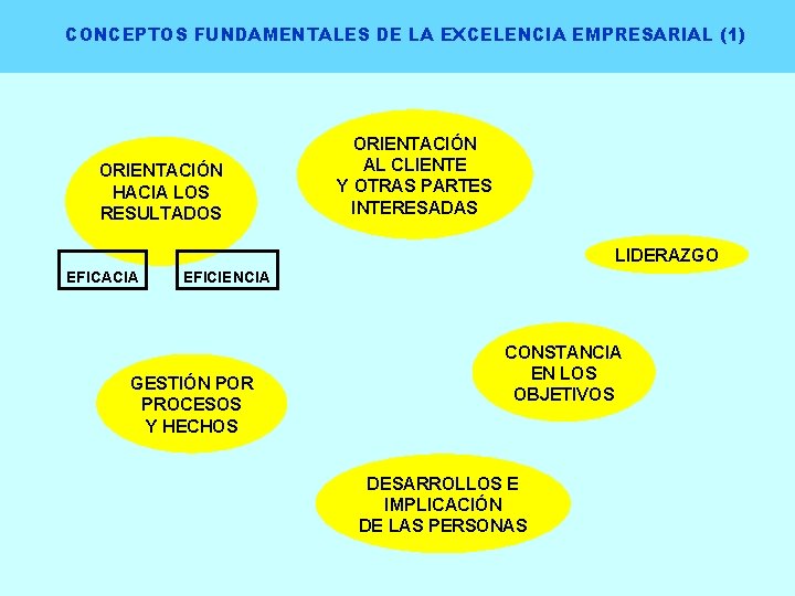 CONCEPTOS FUNDAMENTALES DE LA EXCELENCIA EMPRESARIAL (1) ORIENTACIÓN HACIA LOS RESULTADOS ORIENTACIÓN AL CLIENTE