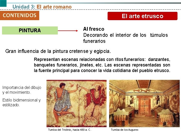 Unidad 3: El arte romano CONTENIDOS PINTURA El arte etrusco Al fresco Decorando el